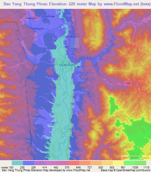 Ban Yang Thung Phrao,Thailand Elevation Map