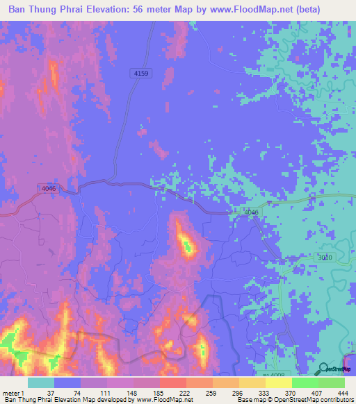 Ban Thung Phrai,Thailand Elevation Map