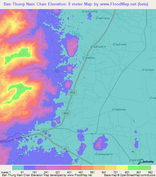 Ban Thung Nam Chan,Thailand Elevation Map