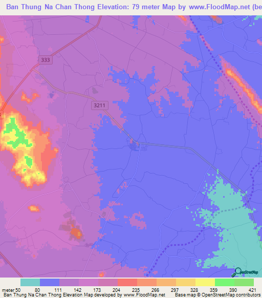 Ban Thung Na Chan Thong,Thailand Elevation Map