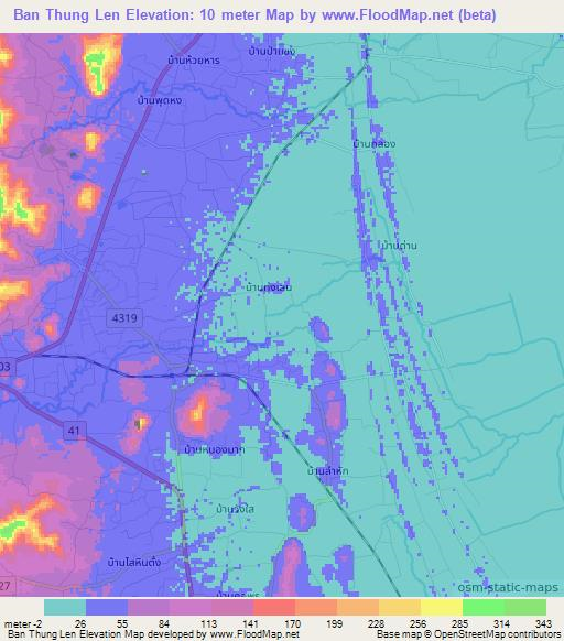 Ban Thung Len,Thailand Elevation Map