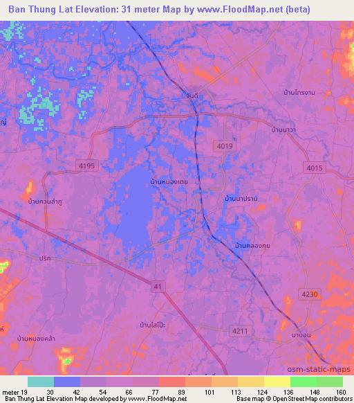 Ban Thung Lat,Thailand Elevation Map
