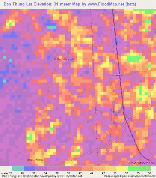 Ban Thung Lat,Thailand Elevation Map