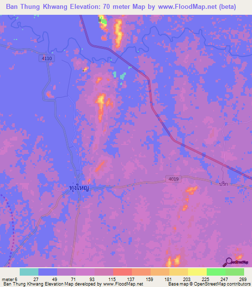 Ban Thung Khwang,Thailand Elevation Map