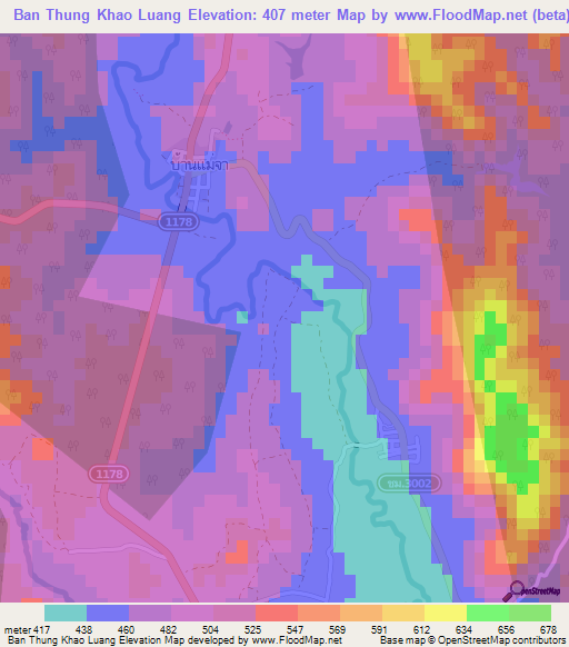 Ban Thung Khao Luang,Thailand Elevation Map