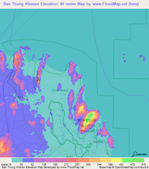 Ban Thung Khanan,Thailand Elevation Map