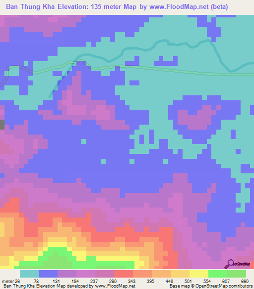 Ban Thung Kha,Thailand Elevation Map