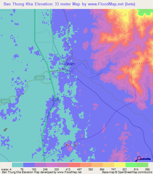 Ban Thung Kha,Thailand Elevation Map