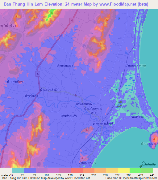 Ban Thung Hin Lam,Thailand Elevation Map