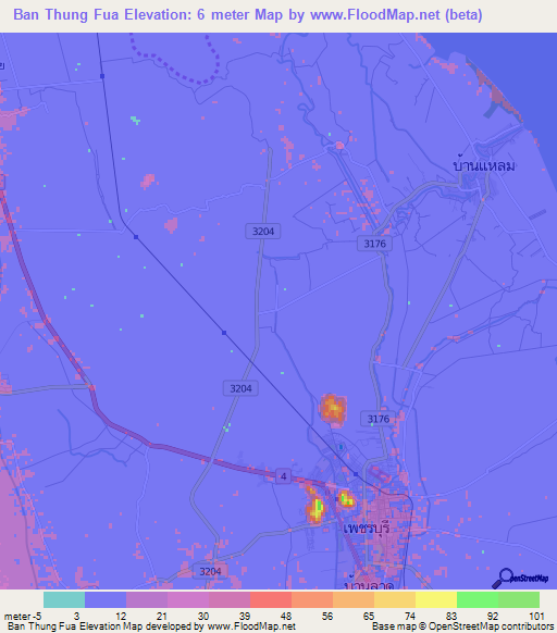 Ban Thung Fua,Thailand Elevation Map