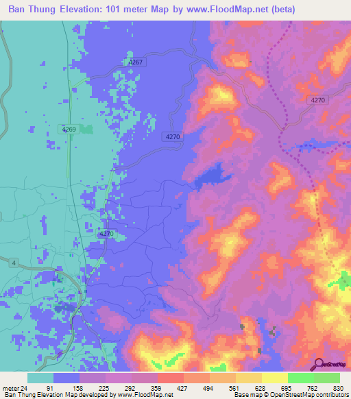 Ban Thung,Thailand Elevation Map