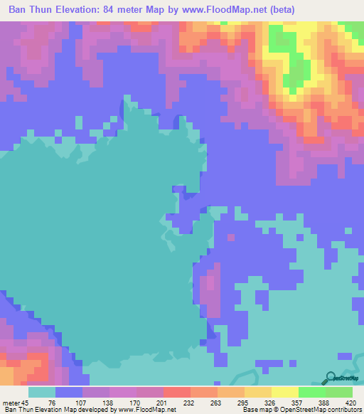 Ban Thun,Thailand Elevation Map