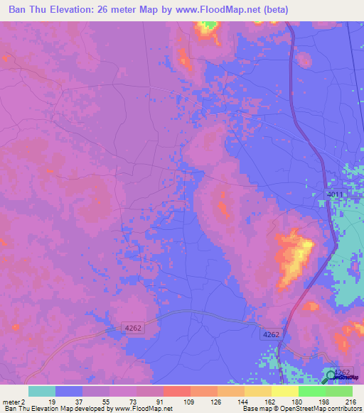 Ban Thu,Thailand Elevation Map