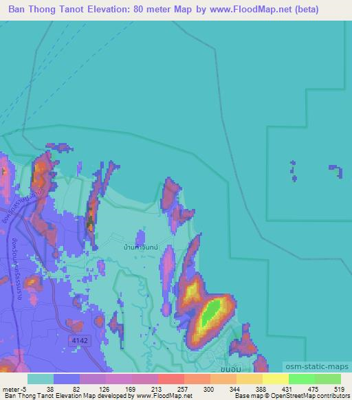 Ban Thong Tanot,Thailand Elevation Map