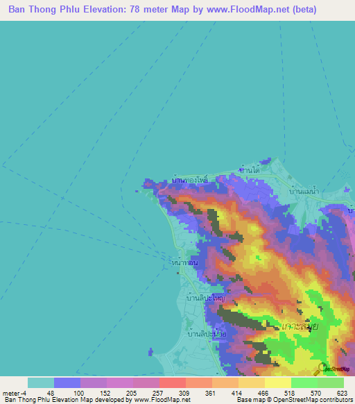 Ban Thong Phlu,Thailand Elevation Map