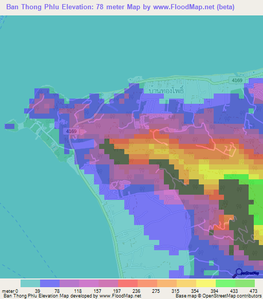 Ban Thong Phlu,Thailand Elevation Map