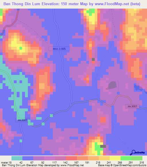 Ban Thong Din Lum,Thailand Elevation Map