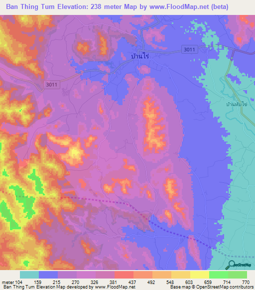 Ban Thing Tum,Thailand Elevation Map