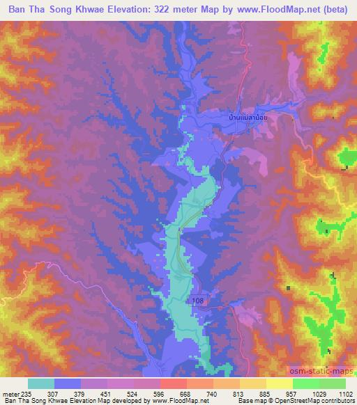 Ban Tha Song Khwae,Thailand Elevation Map