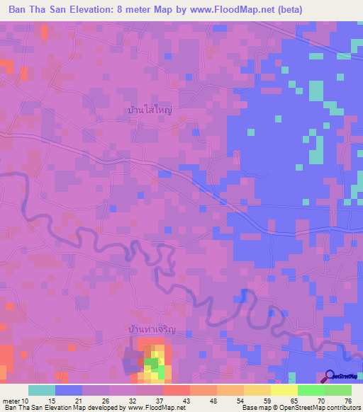Ban Tha San,Thailand Elevation Map