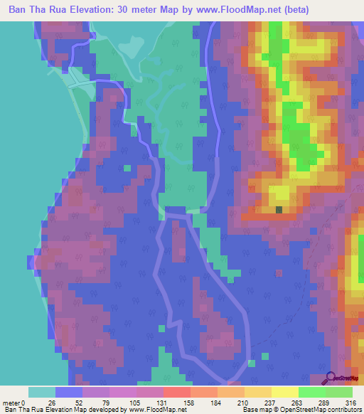 Ban Tha Rua,Thailand Elevation Map
