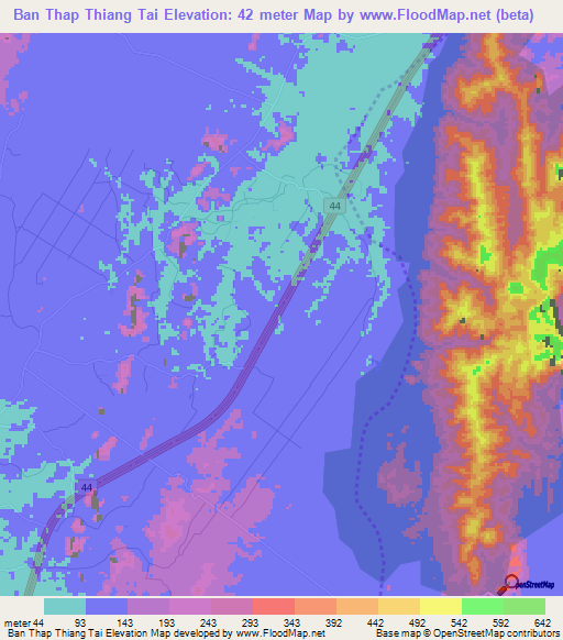 Ban Thap Thiang Tai,Thailand Elevation Map