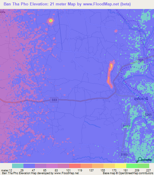 Ban Tha Pho,Thailand Elevation Map