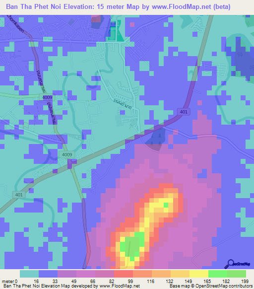 Ban Tha Phet Noi,Thailand Elevation Map