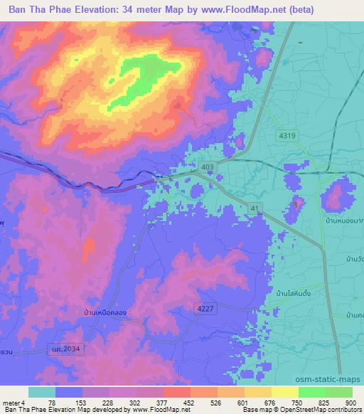 Ban Tha Phae,Thailand Elevation Map