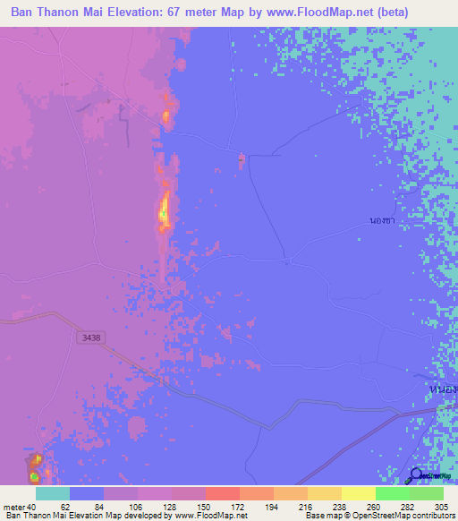 Ban Thanon Mai,Thailand Elevation Map