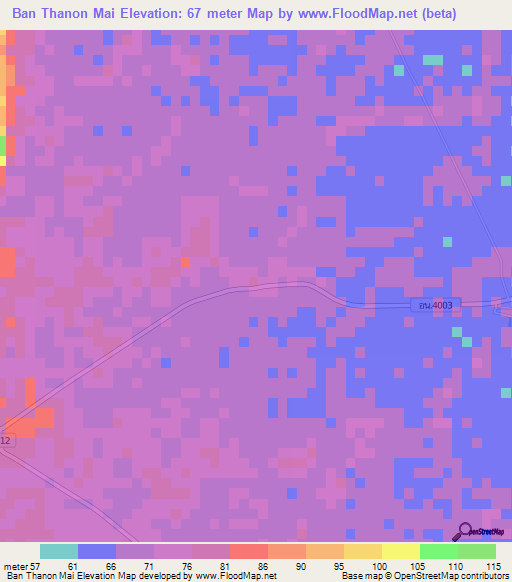 Ban Thanon Mai,Thailand Elevation Map