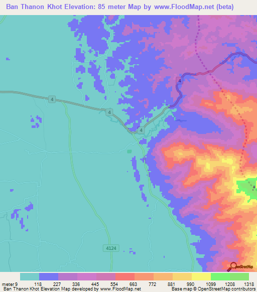Ban Thanon Khot,Thailand Elevation Map