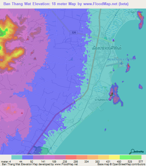 Ban Thang Wat,Thailand Elevation Map
