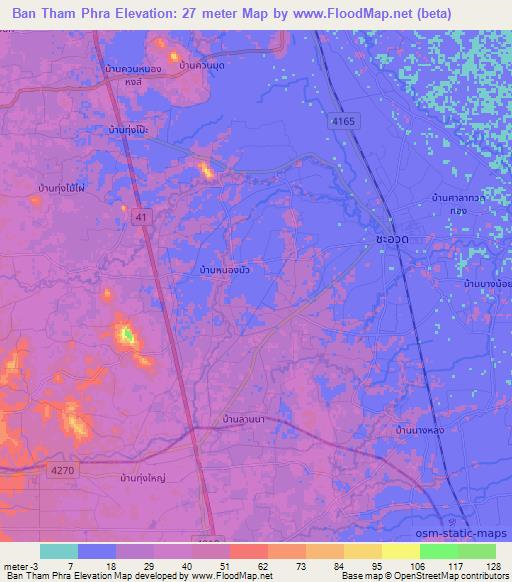 Ban Tham Phra,Thailand Elevation Map
