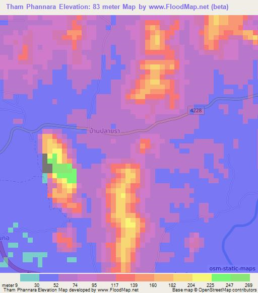 Tham Phannara,Thailand Elevation Map