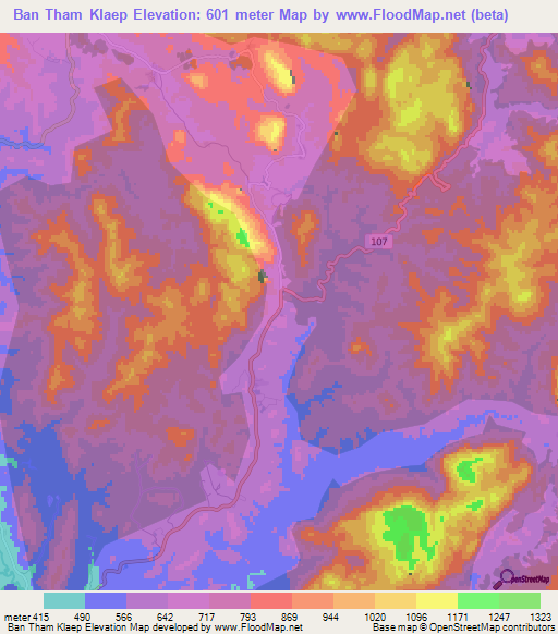 Ban Tham Klaep,Thailand Elevation Map