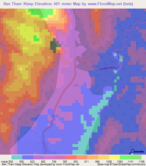 Ban Tham Klaep,Thailand Elevation Map
