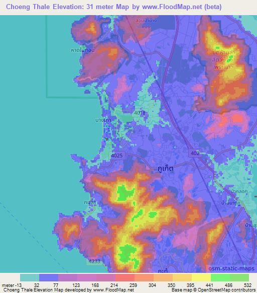Choeng Thale,Thailand Elevation Map