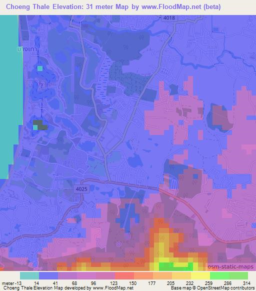 Choeng Thale,Thailand Elevation Map