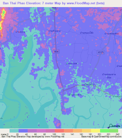Ban Thai Phao,Thailand Elevation Map