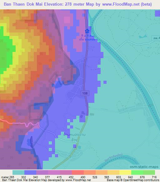 Ban Thaen Dok Mai,Thailand Elevation Map