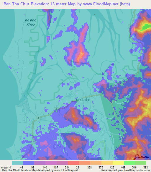 Ban Tha Chut,Thailand Elevation Map
