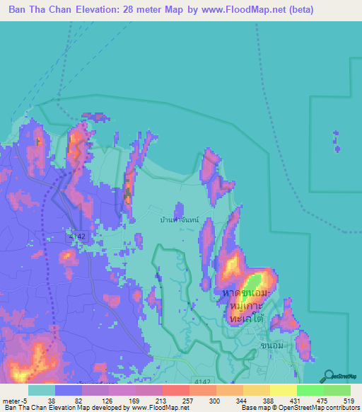 Ban Tha Chan,Thailand Elevation Map