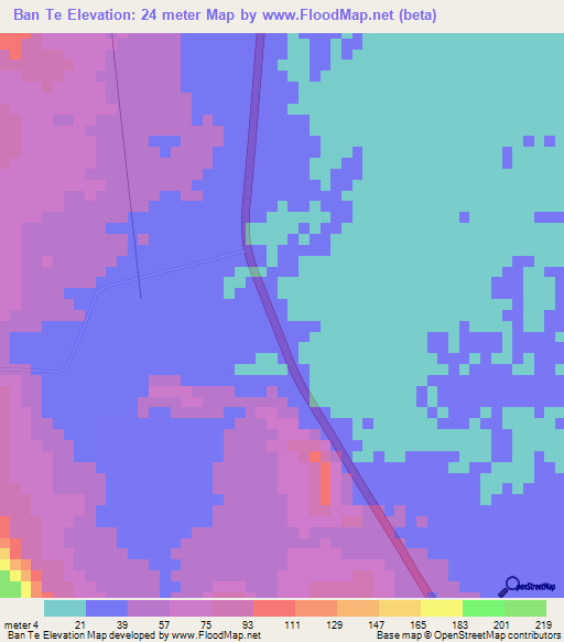 Ban Te,Thailand Elevation Map
