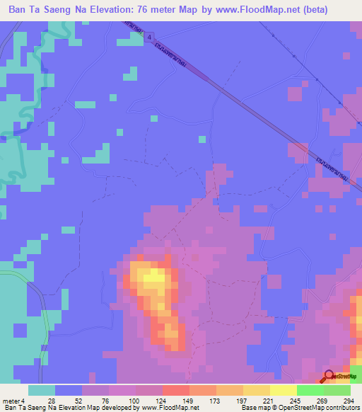 Ban Ta Saeng Na,Thailand Elevation Map