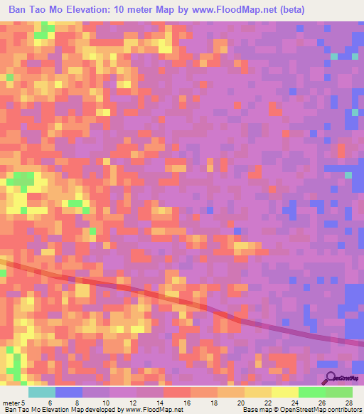 Ban Tao Mo,Thailand Elevation Map