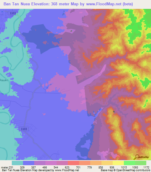 Ban Tan Nuea,Thailand Elevation Map