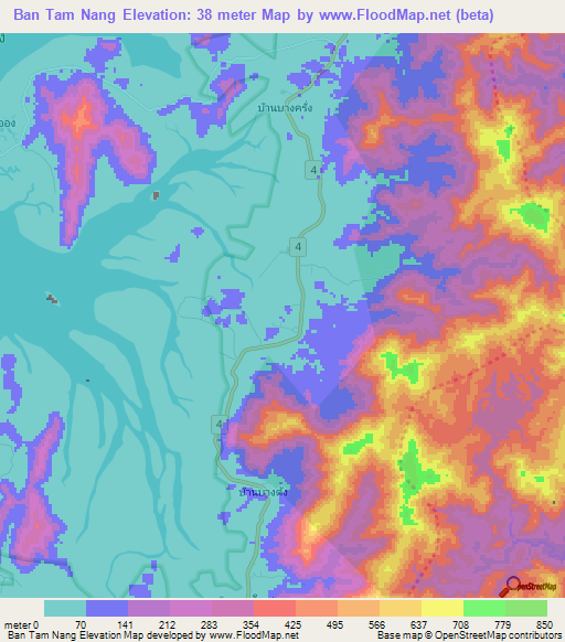 Ban Tam Nang,Thailand Elevation Map