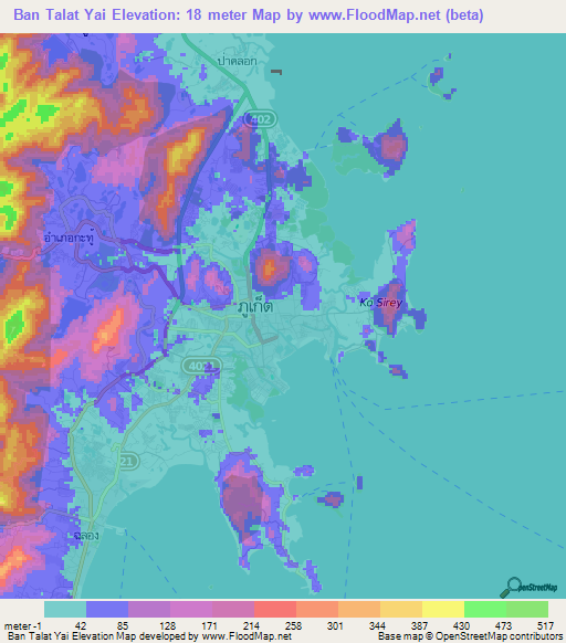 Ban Talat Yai,Thailand Elevation Map