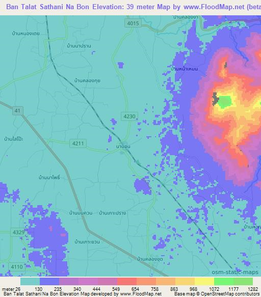 Ban Talat Sathani Na Bon,Thailand Elevation Map